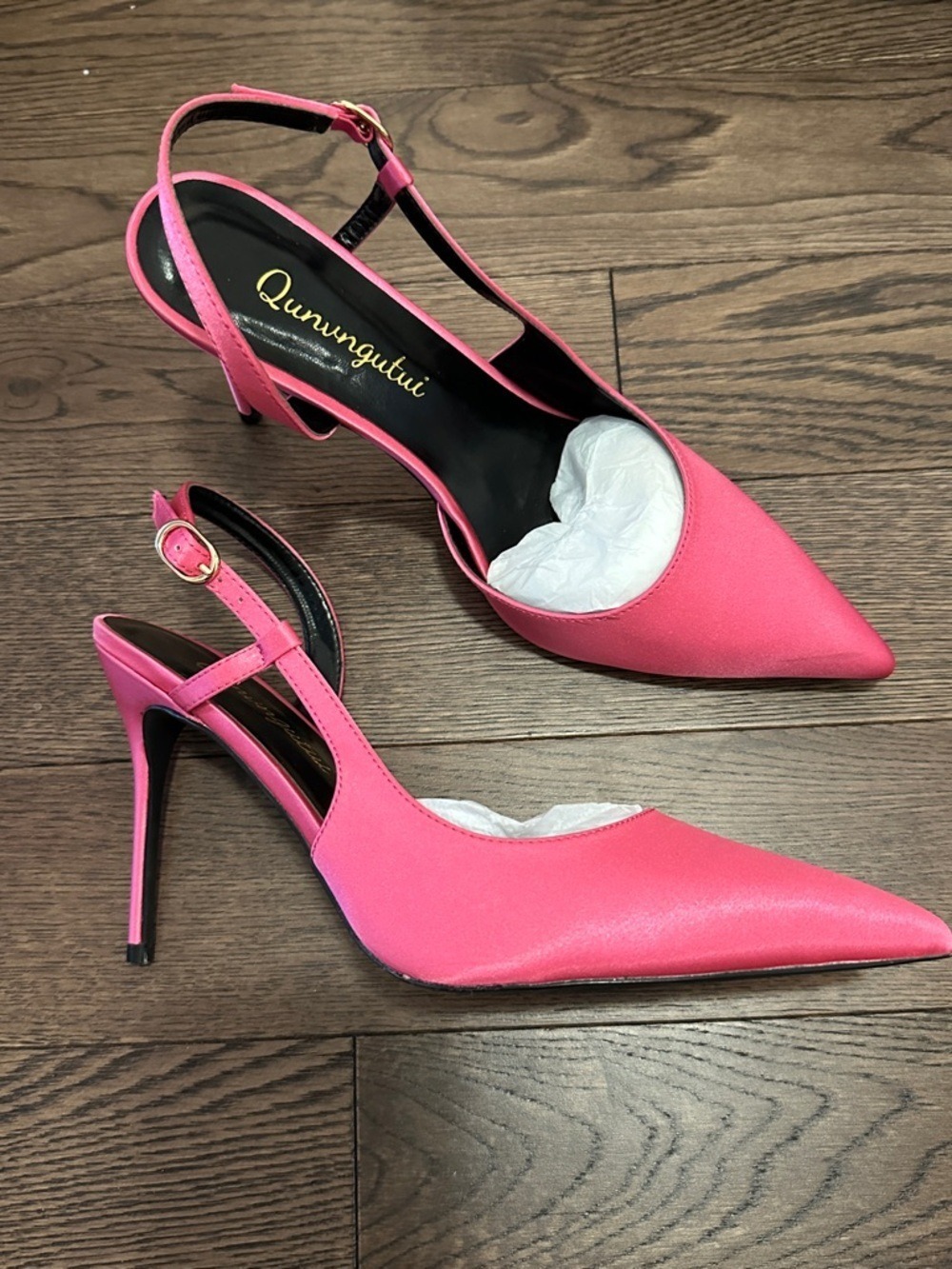 Satin Hot Barbie Pink Pointed-Toe Slingback Stilettos Heels